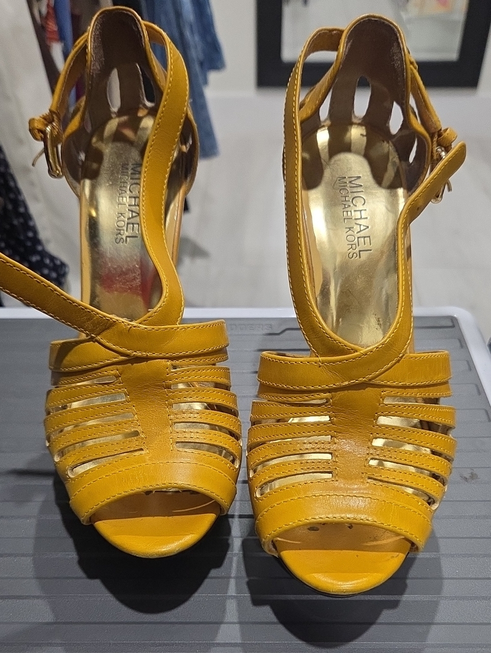 Michael Kors Yellow Strappy Peep-Toe Heels